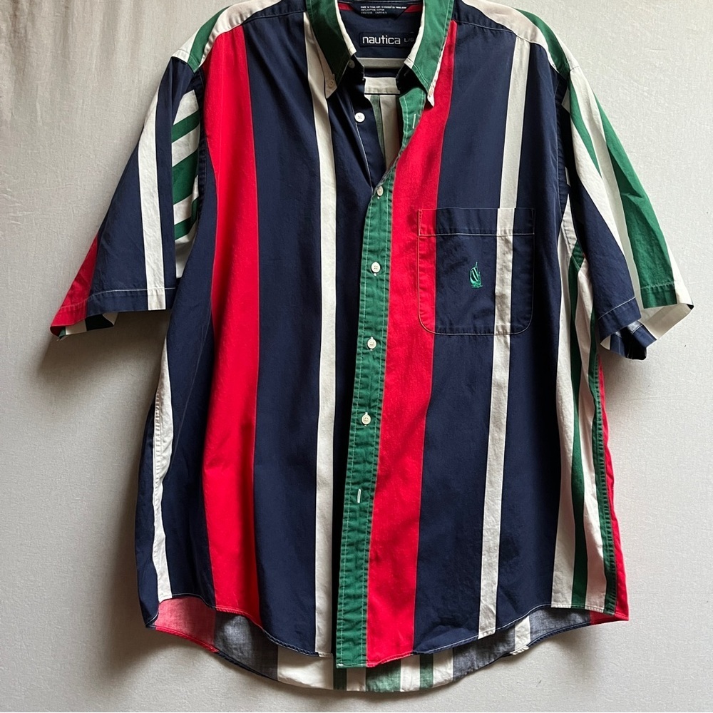 Nautica Menโs Multicolor Vertical Stripe Button-Up Shirt Sz L